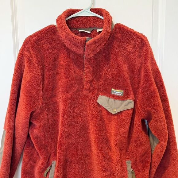 LL Bean Red Fleece T Snap Pullover - Picture 2 of 8